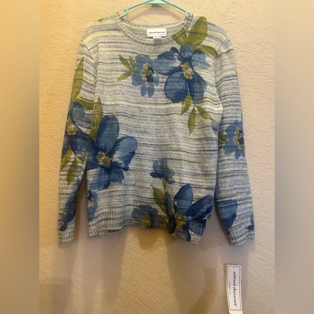 Alfred Dunner “Chelsea Market” Sweater Size M – Cozy Women’s Floral Earth Tones